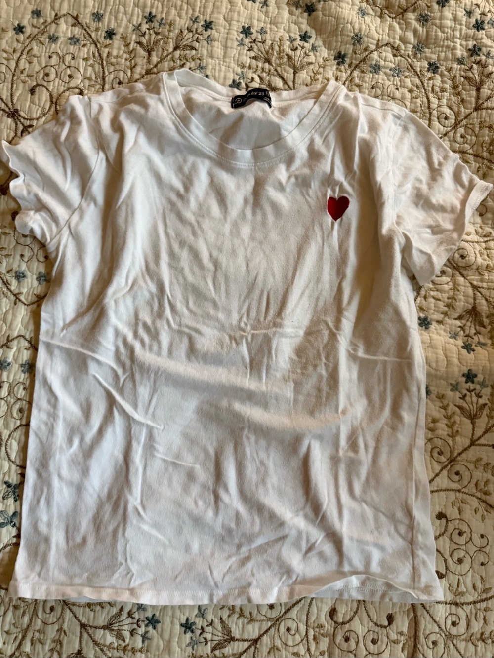 Amazon White Kids Tee with Small Red Heart Patch